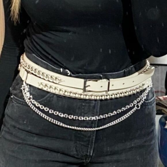 Barbara Bui White Leather & Chain Double Wrap Belt Size 80 Small - Picture 2 of 8